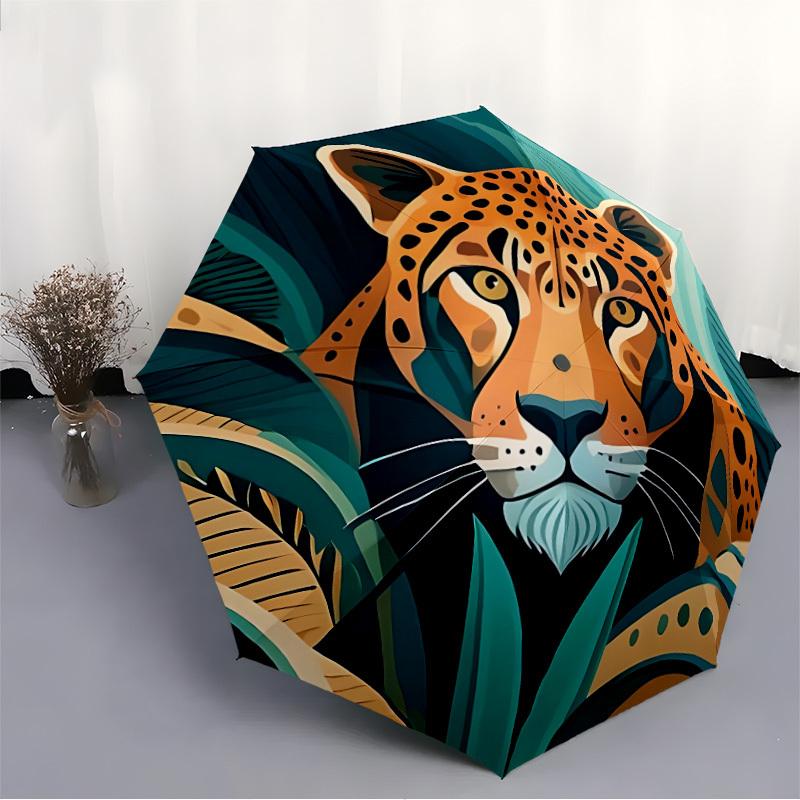1pc Jaguar Print Automatic Folding Umbrella, 8-Rib Iron Frame, Casual Outdoor Accessory for Birthday Festival Gifts yy251128157