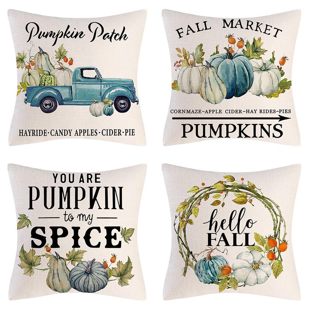Autumn Theme Thanksgiving Pillow Case Home Decor Pumpkin Truck Farm Pillow Cushion Case