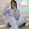 Осенний женский пижамный комплект с нагрудными вкладышами, весенняя повседневная мультяшная пижама с эластичной талией для девочек, мягкая домашняя одежда из ткани с длинным рукавом