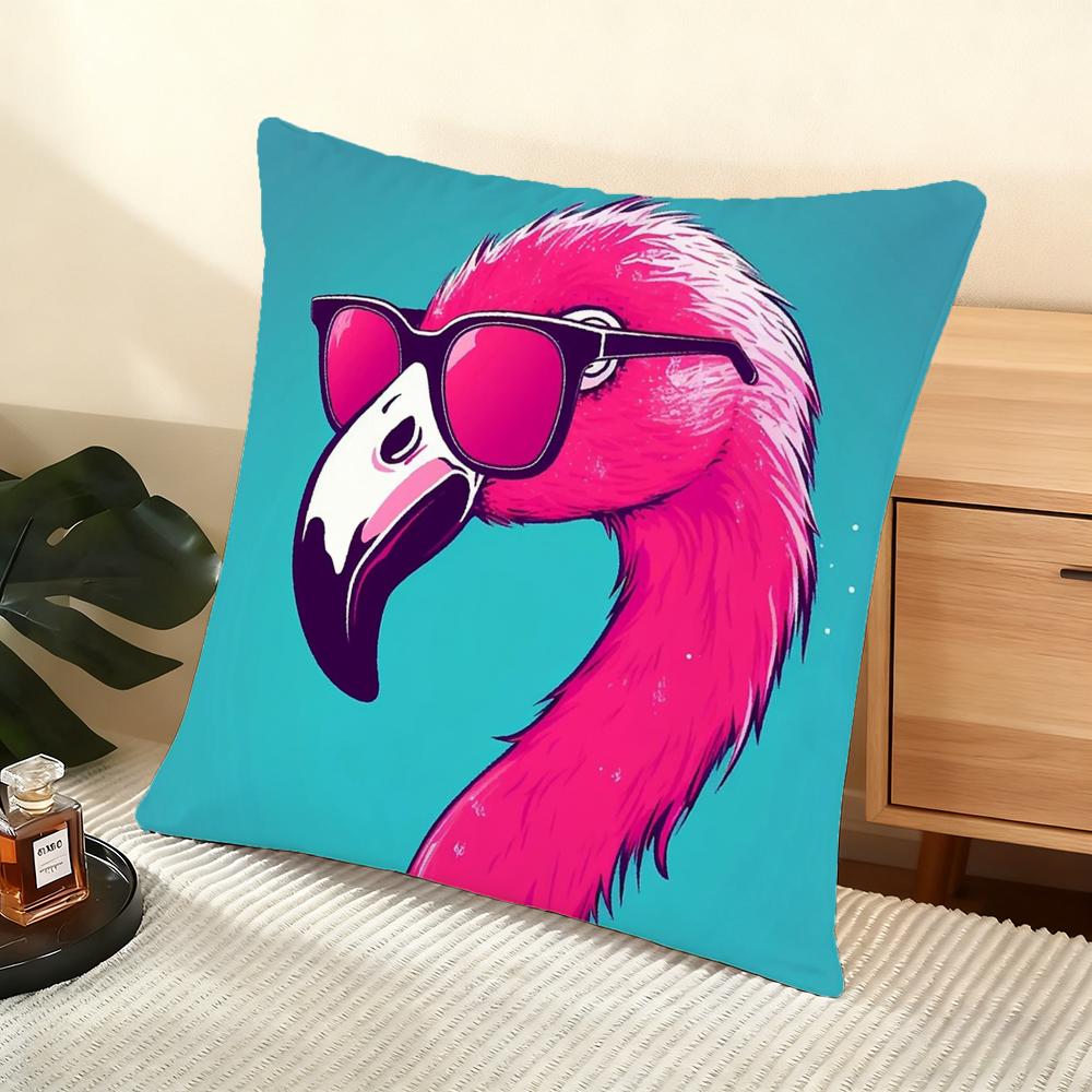 Flamingo Cushion Cover Soft Short Plush Pillow Cover Smooth Cozy Texture Aesthetic Cushion Case Home Decor