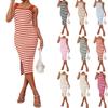 Женский жилет без рукавов, полосатое сексуальное длинное платье с высокой талией и бедрами