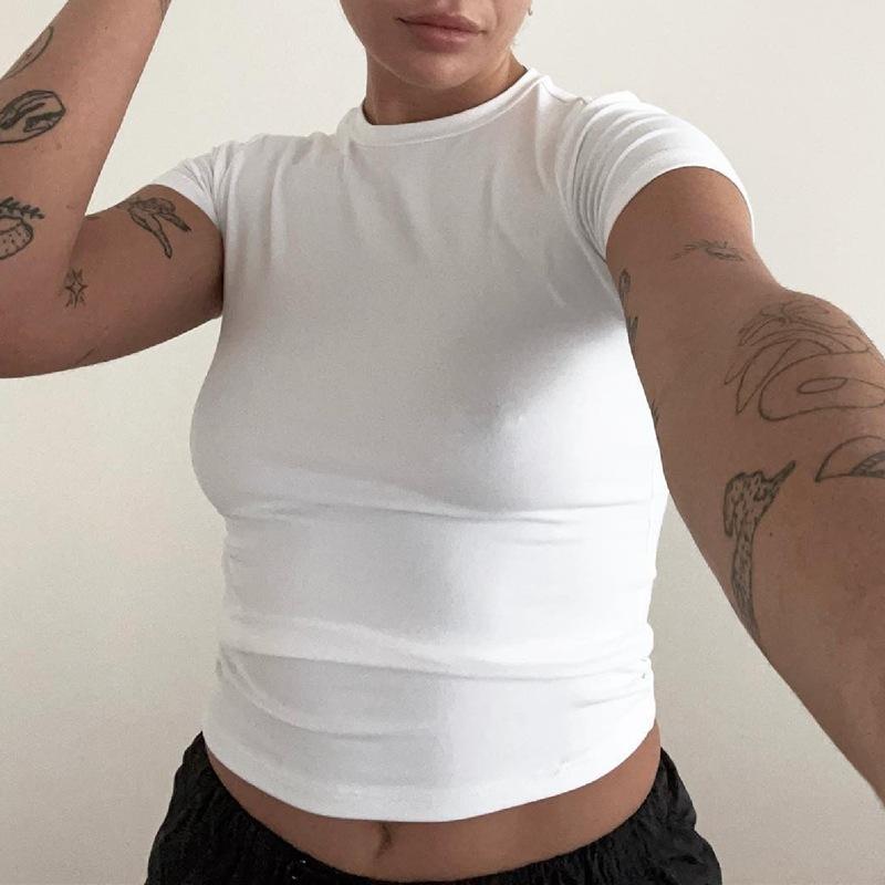 2023 Spring New Short Sleeve T-Shirt Women Solid Simple Casual Soft All-Match Hot Basic Crop Tops Tees Summer Fashion
