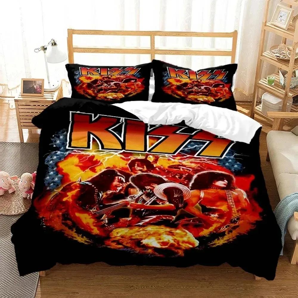 Kuss Band Rock 3D-печатное постельное белье для мальчиков Комплект постельного белья размера Queen Мягкое и удобное Комплект постельного белья размера King