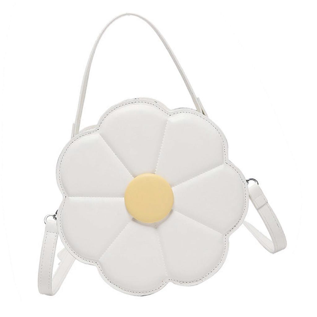 Eye Catching Crossbody Bag Delicate Flower ShapedShoulder Bags PU Leather Satchel Casual Handbag For Office And Travel White
