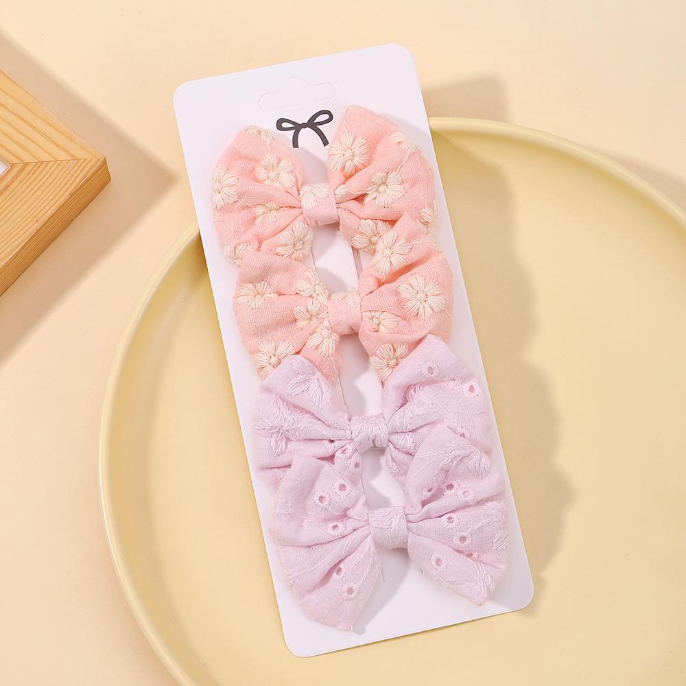 4Pcs/Set Sweet Hair Bows Hair Clip Children Lovely Bowknot Hair Pins for Baby Girls Hair Accessories Print Hollow Hairgripe Gift