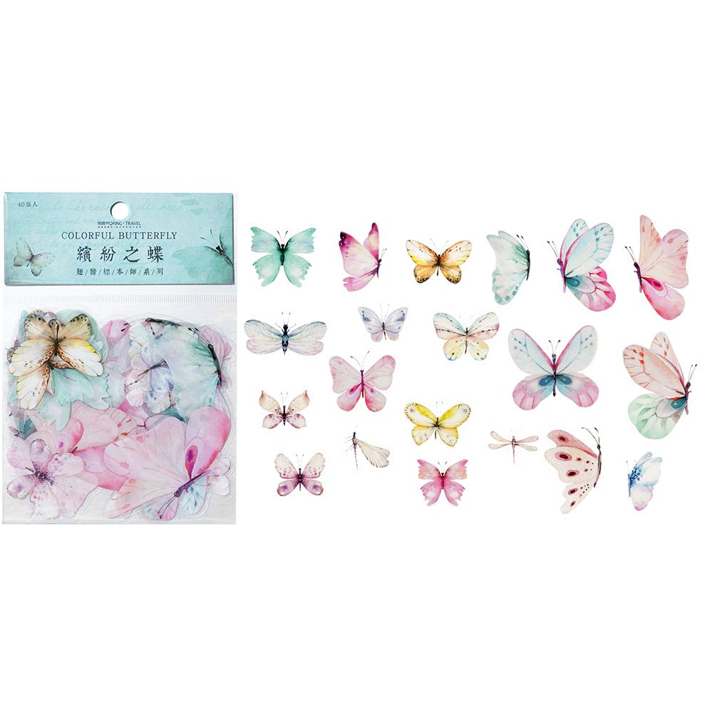 40pcs Colorful Butterfly Wings Stickers Epoxy Resin Fillings Plant Sticker for DIY Silicone Mold Filler Nail Art Crafts Decor
