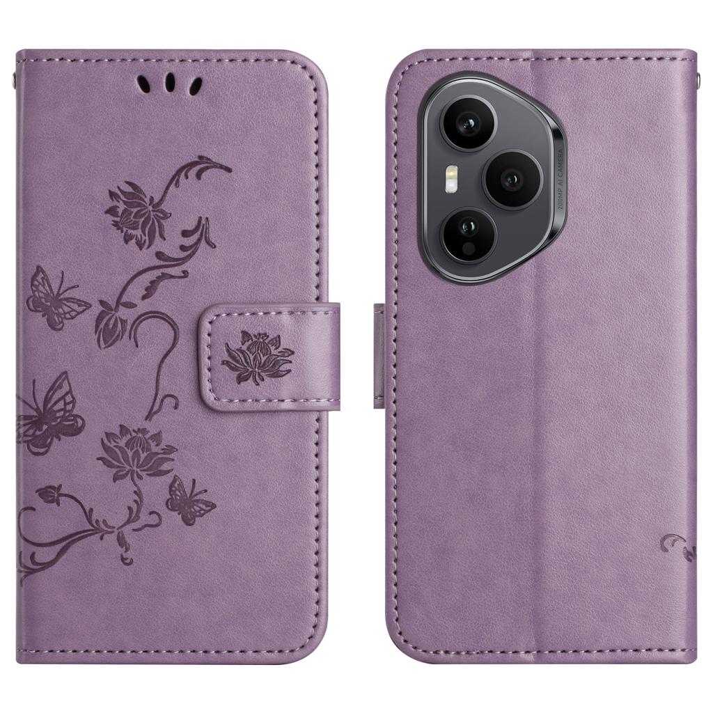 For Honor 400 Pro 5G (Global) Case Wallet Stand Imprinted Butterfly Flower PU Leather Phone Cover