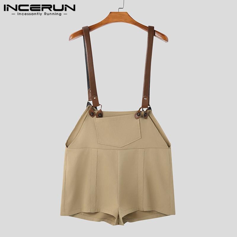 INCERUN Мужские комбинезоны без рукавов на бретелях, повседневные, облегающие, с подтяжками, шорты, комбинезоны