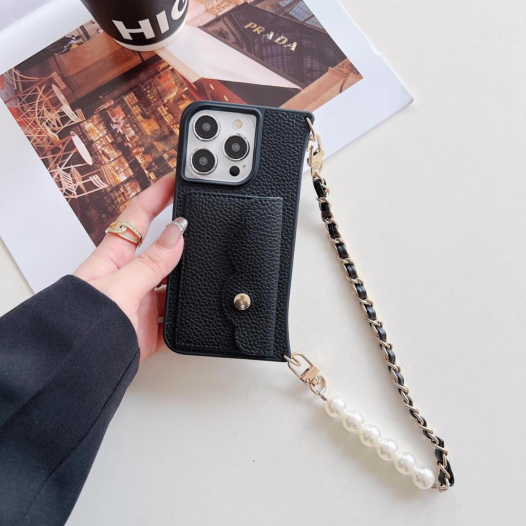 Чехол-ремешок через плечо для iPhone 15/16 Pro Max с отделением для карт и защитой от падений из кожи