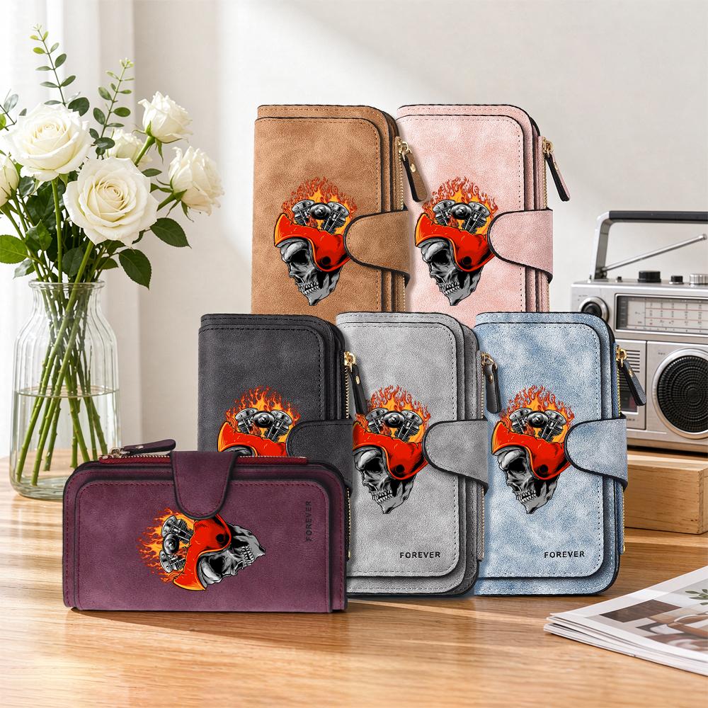 Stylish Skull Pattern Long Wallet Cool Durable Daily Use Card Holder