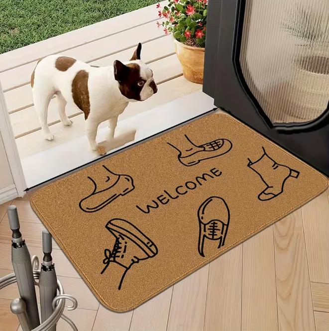 Shoe Footprint Pattern Welcome Slogan Floor Mat Entrance Floor Mat Decorative Floor Mat