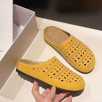 Прямые продажи с фабрики, шлепанцы с плоской подошвой, сумка-мешок, голова, 2025 новая летняя мода, универсальные, полушвабра, повседневные, полые, удобные сандалии