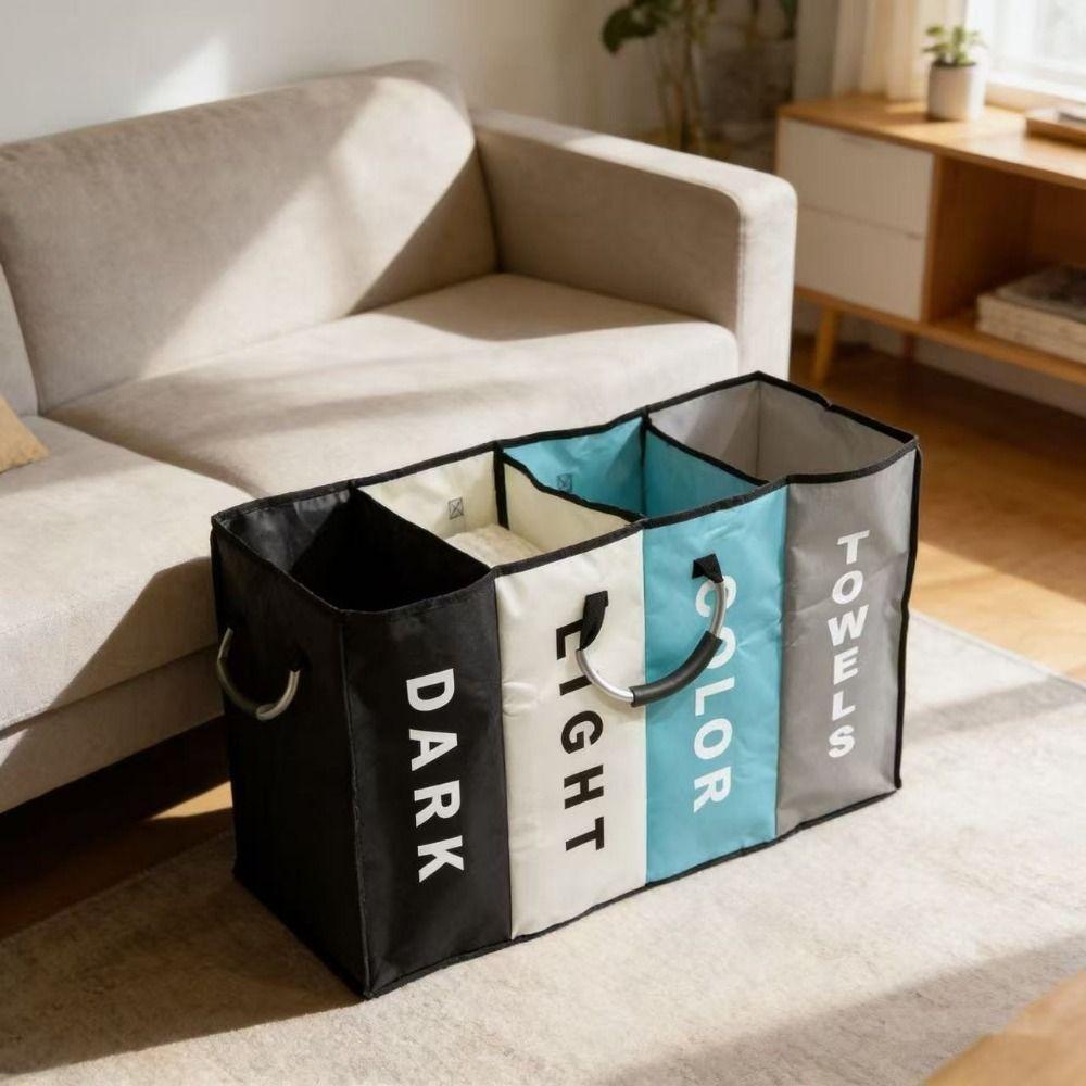 Large Capacity 4 Grids Dirty Clothes Basket Folding Miscellaneous Storage Bag  RV Use