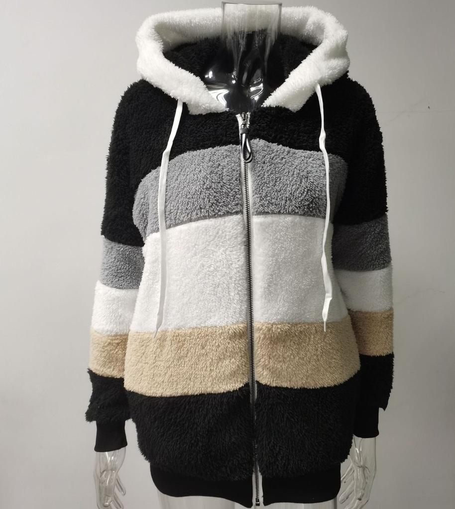 Женское зимнее пальто с капюшоном, теплая плюшевая куртка с длинными рукавами, пальто, свободные зимние топы на молнии, флисовая верхняя одежда