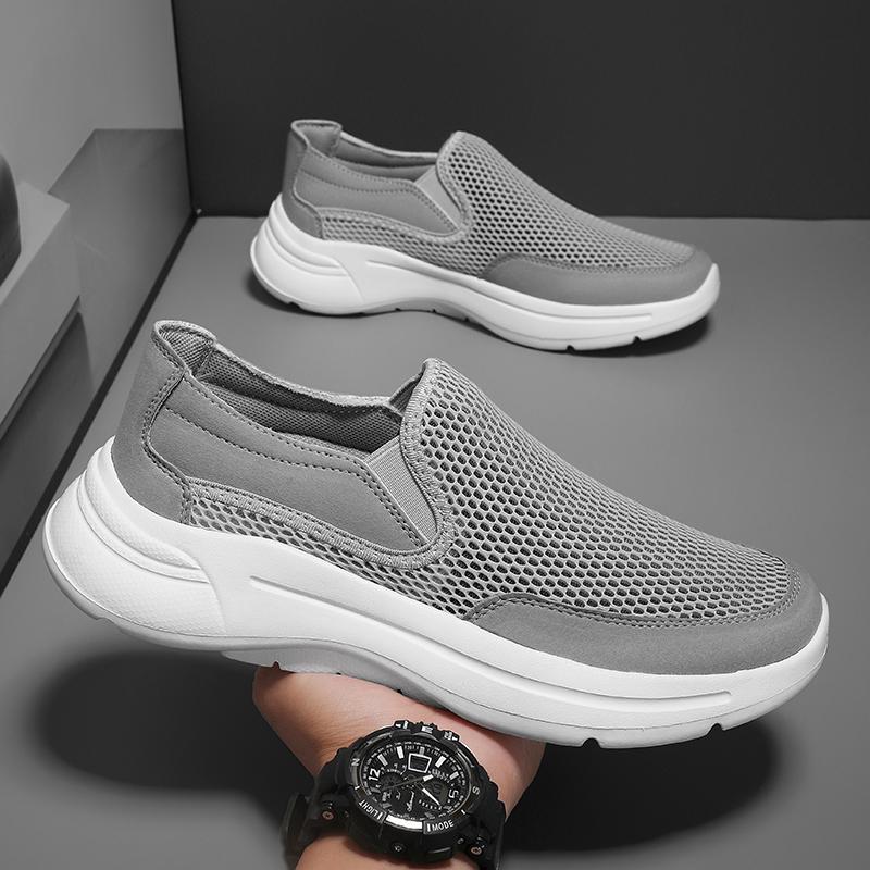Fashion 2025 Men Mesh Loafers Walking Shoes Outdoor Summer Flats Black Fitness Sports Sneakers Comfortable Big Size 39-48