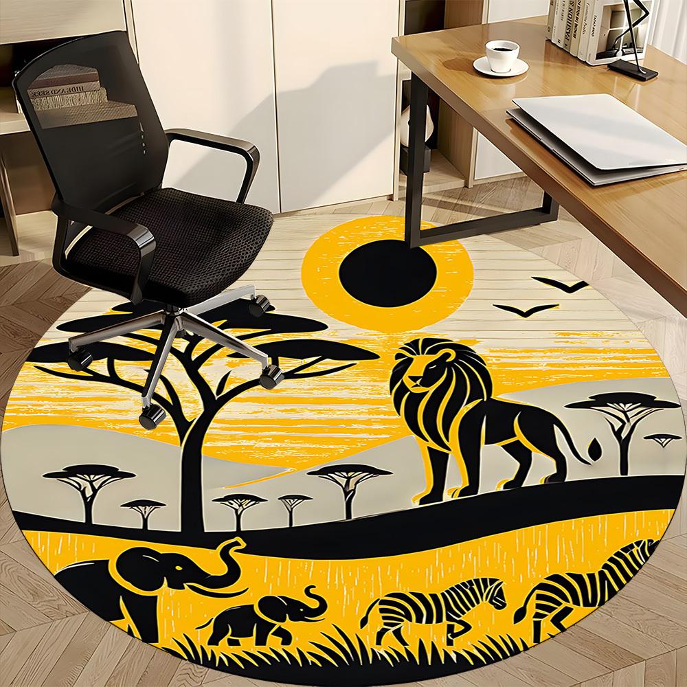 1pc African Lion Office Round Area Rug, Under Office Chairs Bedroom Living Room Home Decor, Room Deco