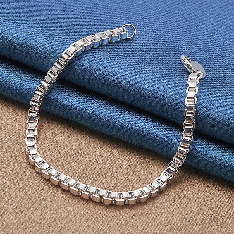 ALIZERO 925 Sterling Silver 2pcs Bracelet 4MM Box Chain Set for Woman Man Fashion Wedding Engagement Party Jewelry