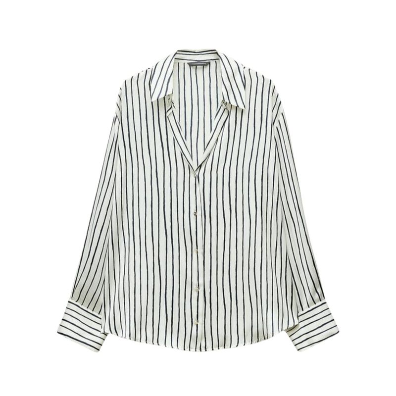 Spring New Women's Clothing French Style Retro Lapels Long Sleeves Minimalist Easiest for Match Silk Satin Textured Shirt 2074580