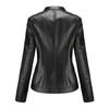 Женская тонкая кожаная однотонная куртка с воротником-стойкой и застежкой-молнией