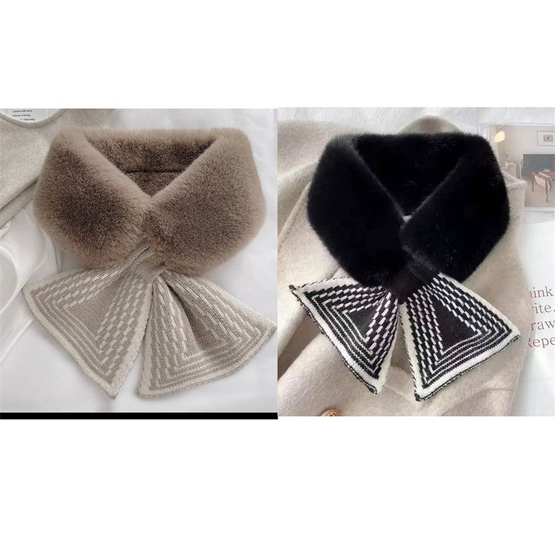 Женский осенне-зимний шарф, универсальный корейский вариант плюшевого шарфа из искусственного меха кролика выдры, в полоску, утолщенный теплый меховой воротник на шее