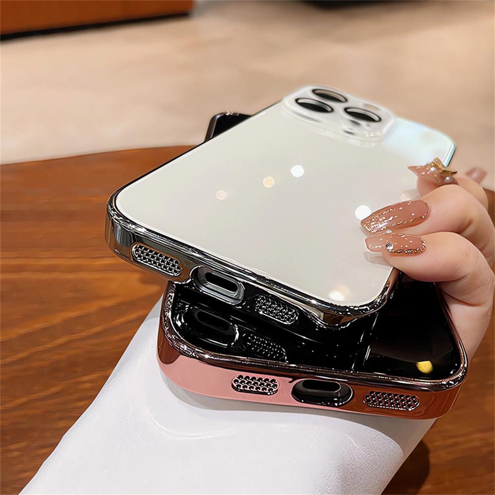 Роскошный глянцевый защитный чехол-бампер для iPhone 15 16 17 Pro Max Air 14 13 12 11 с защитой линз из кристально чистого стекла.