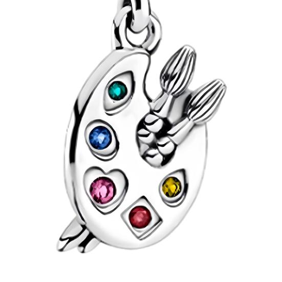 Artist Palette with Brushes Pendant Dangling Charm for Bag Rhinestone Decor Bracelet