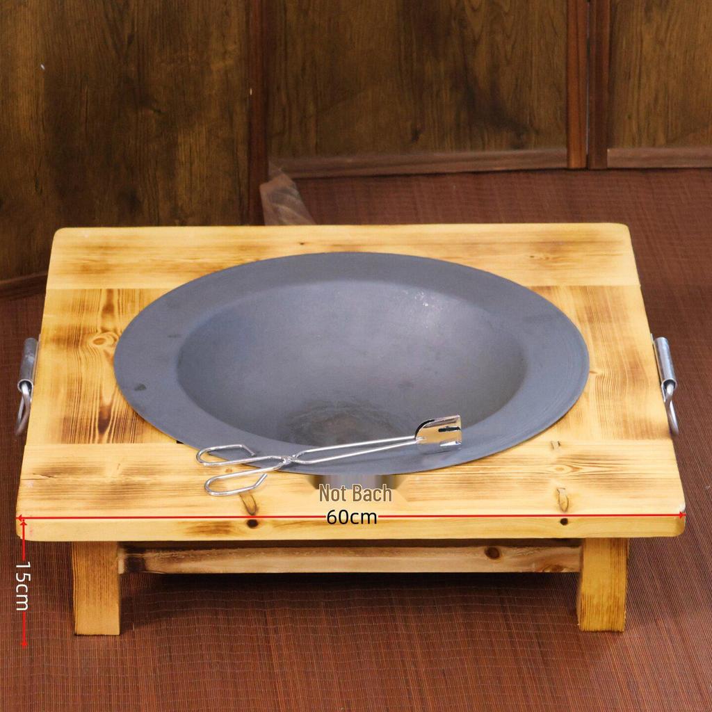 Thick Solid Wood Fire Pit: Old-Fashioned Cast Iron Brazier & Barbecue Stove for Cooking, Tea, & Winter Heating