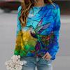 Fall Autumn Women'S Fashion O Neck Long Sleeve T-Shirt Loose Clothes Sparrow Print T Shirt