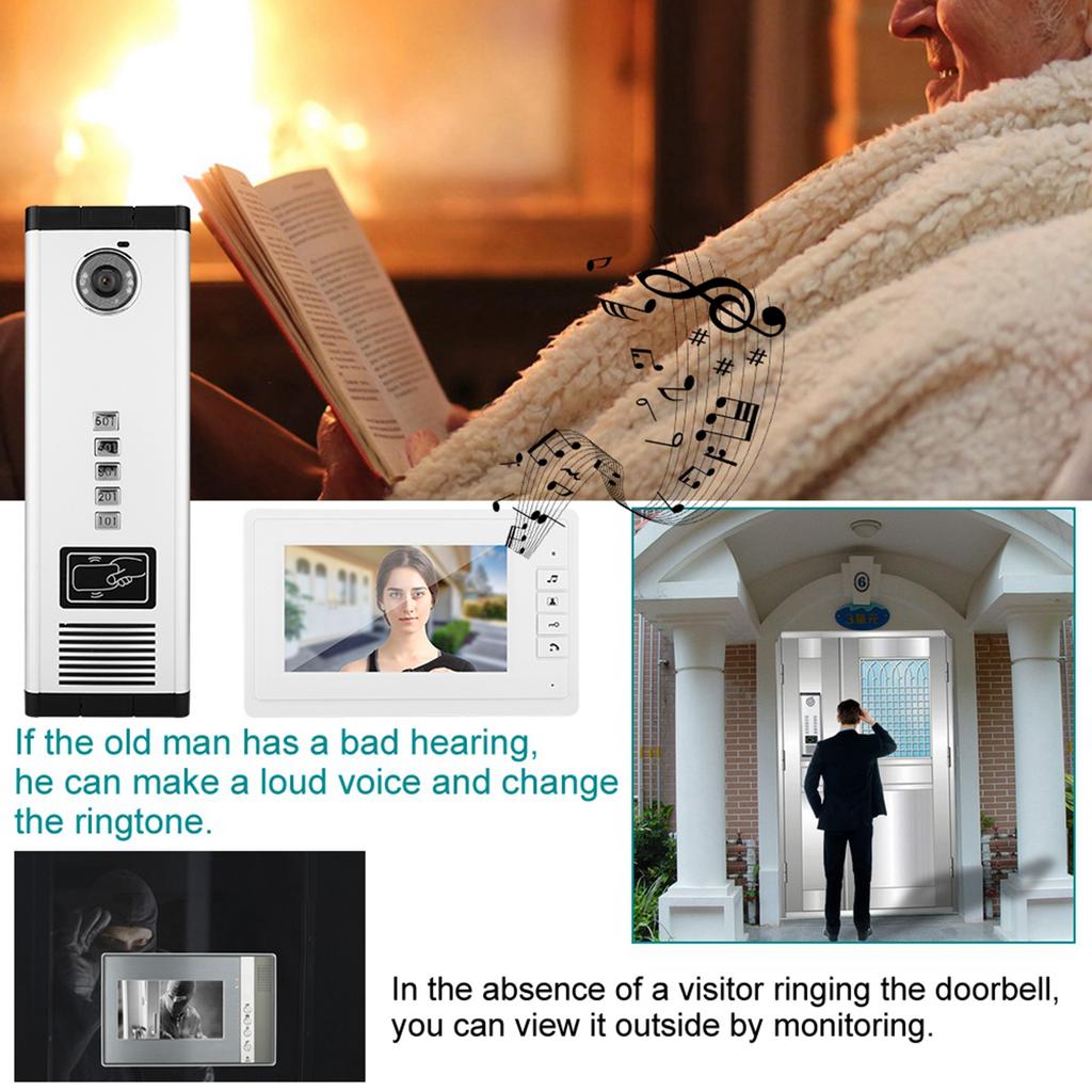 7-дюймовый HD ИК-видеодомофон дверной звонок одна камера с пятью мониторами
