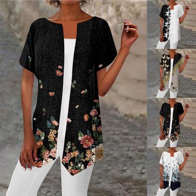 Женская куртка с повседневным принтом и цветочным принтом, удобное модное пальто с короткими рукавами, кардиган