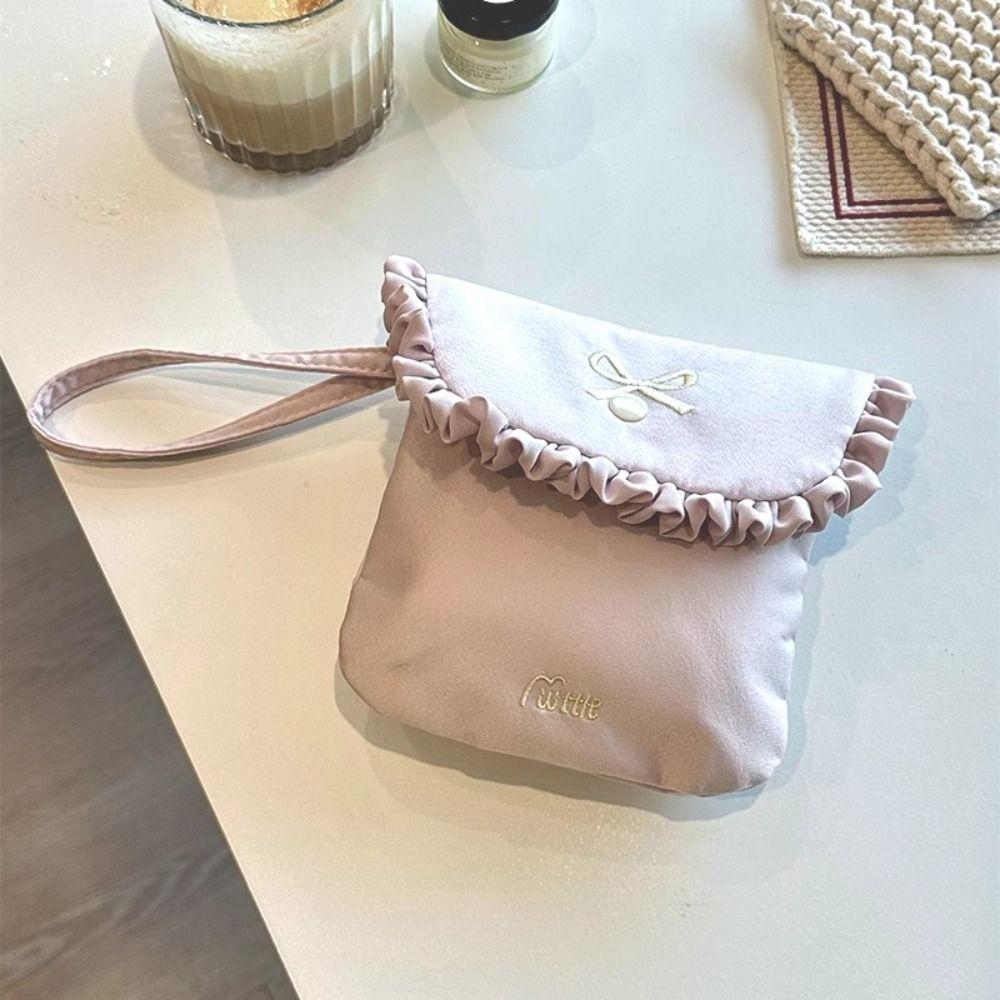 Large Capacity Mini Cosmetic Bag Bowknot Bow Makeup Bag Cute Sanitary Napkin Storage Bag Travel