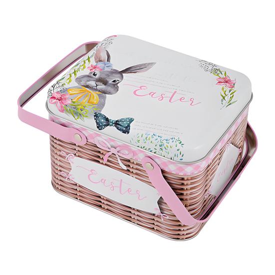 Портативная жестяная коробка для хранения пасхального печенья и конфет с 2 ручками, пустая жестяная банка, контейнер для хранения печенья и конфет для вечеринки на Пасху