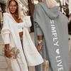 Letter Heart Longline Hooded Cardigan Knit Sweater Women  Autumn Winter Maxi Soft Loose Coat Long Knitted Jacket Cardigan