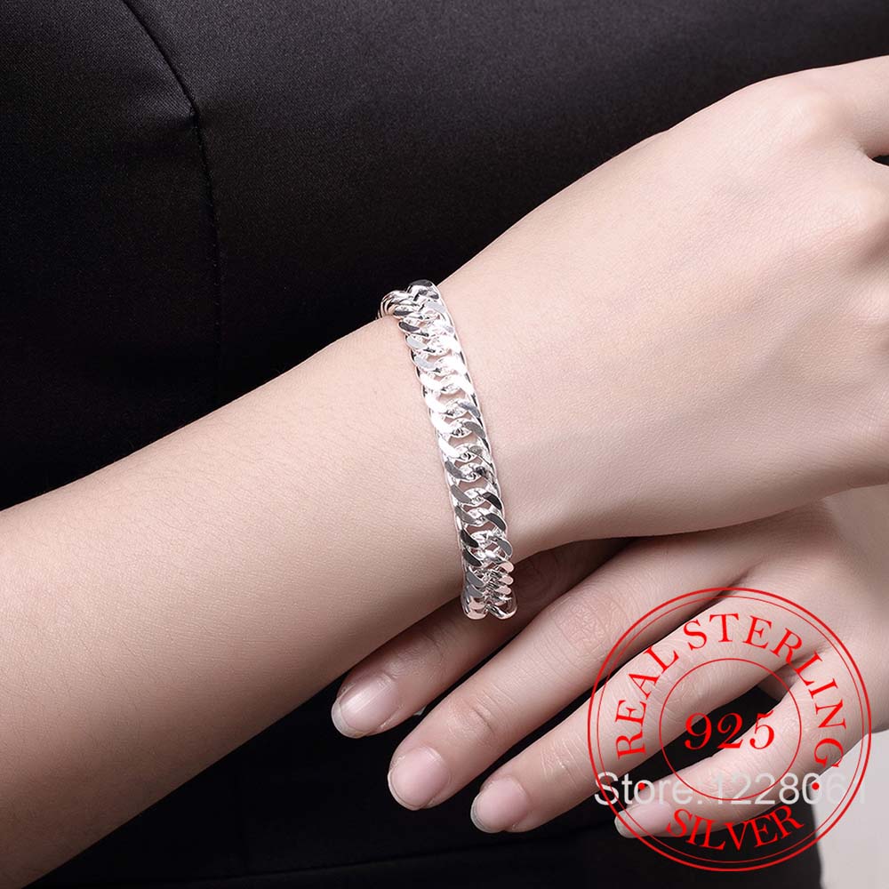 Promotion 100% Authentic 925 Sterling Silver Women Chain Bracelet 10MM Fashion Men's Jewelry Silver Men Bracelet
