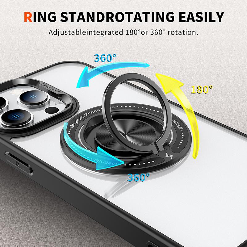Для Magsafe Вращающееся на 360° Автомобильное Кольцо-Держатель Прозрачный Ударопрочный Чехол для Телефона Для IPhone 15 14 13 12 11 Pro Max Бампер Задняя Крышка