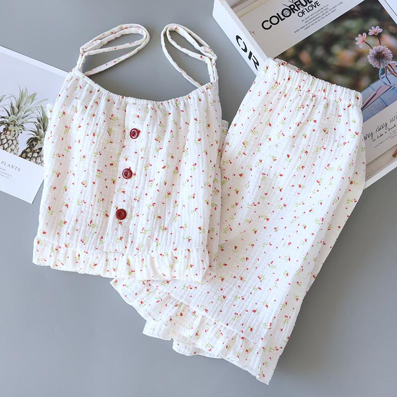 Марля хлопок сексуальное нижнее белье пижамный комплект 2 шт летняя пижама без рукавов топы и шорты пижамы костюм