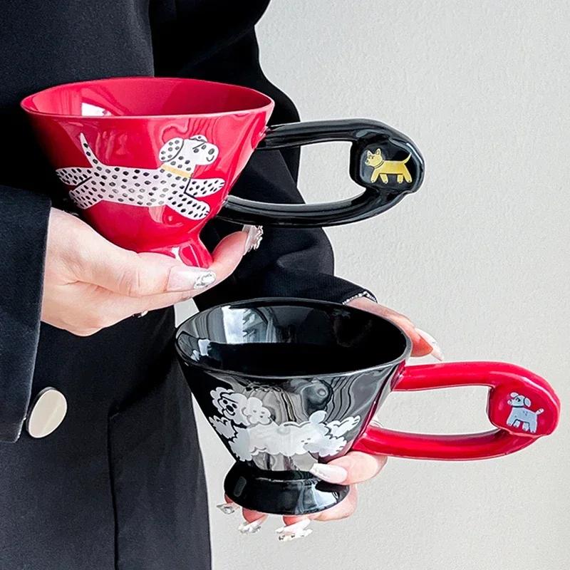 Креативные нестандартные керамические кофейные чашки, милые кружки с изображением щенков из мультфильмов, высококачественные офисные чашки для завтрака, молочные чашки, изысканная домашняя посуда