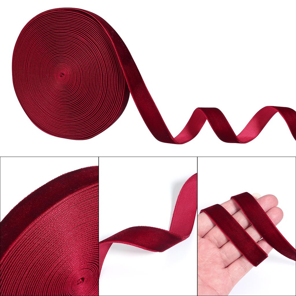 5-10yards/roll Velvet Ribbon Wine Red Color Single Face Flocking Ribbon For DIY Christmas Party Gift Bouquet Wrapping Decoration