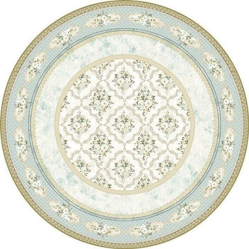 Persian Medallion Round Rug Light Blue Gold Floral Mandala Non-Slip Bedroom Bedside Mat Luxurious Hotel Style Floor Cover