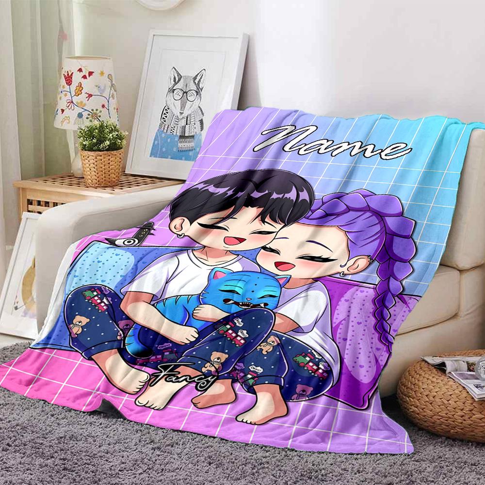 Customizable KPop Demon Hunters43 Throw Blanket – Personalized Name, All-Season Cozy Snug Blanket, Machine Washable, Personalized Blanket