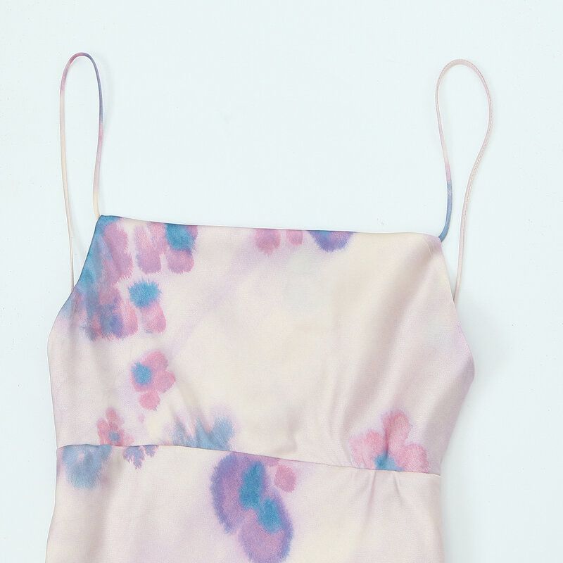 Western Style 2024 Autumn New Women Clothes Sexy Temperament Flower Print Sling Thin Drawstring Dress 8475471