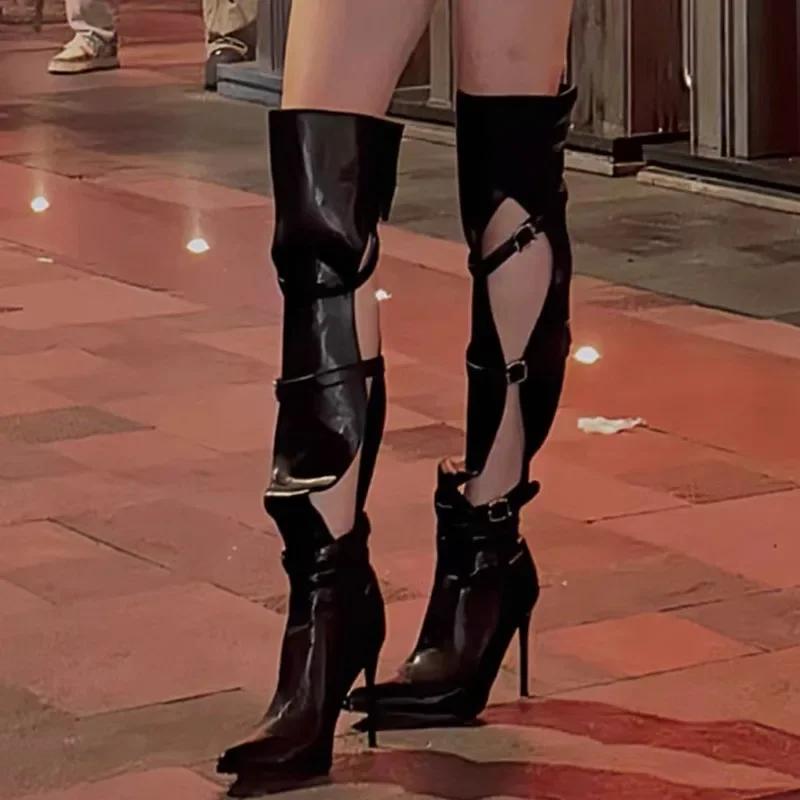 Модные высокие каблуки Остроносые Высокие сапоги Сексуальное платье Женская обувь Бренд Ботфорты выше колена 2025 Тренд Новые туфли для вечеринок Botas Mujer