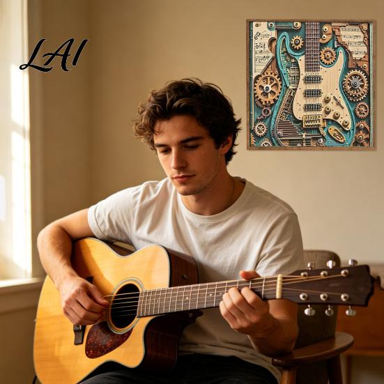 Decorative Jigsaw Puzzle 1/2 Sets 1000Pcs Steampunk Guitar Art Puzzle Gear Children Challenge Game Educatoional Musical Instrument Toy for