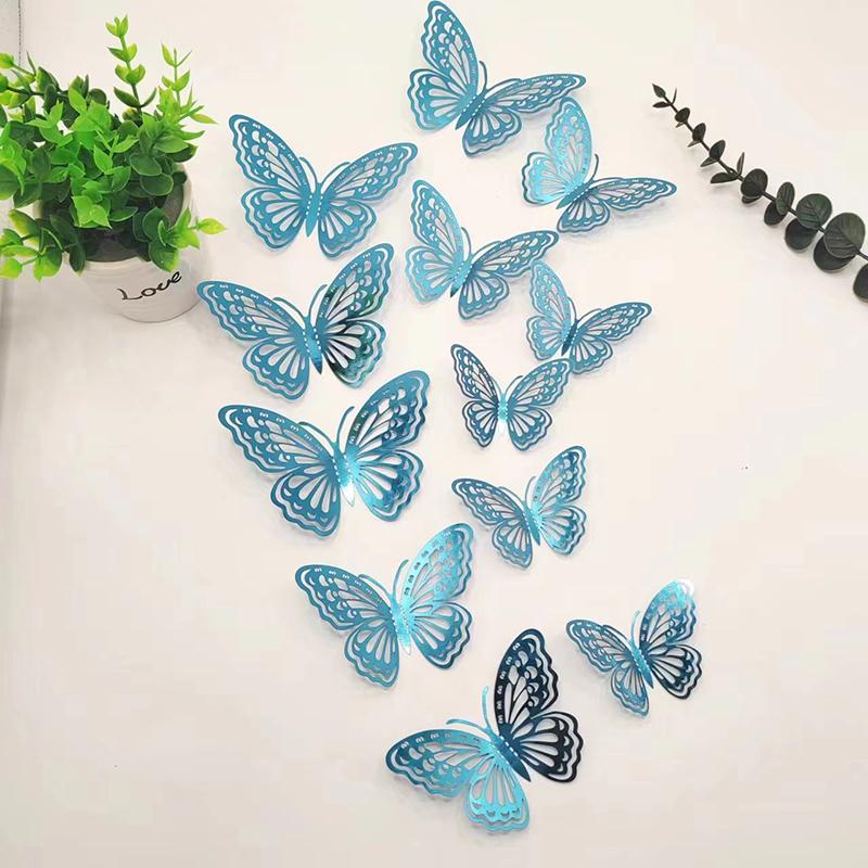 12Pcs 3D Hollow Butterfly Wall Decal Mirror Wall Stickers For Kids Room Home Wall Decoration Fridge Sticker Wedding Party