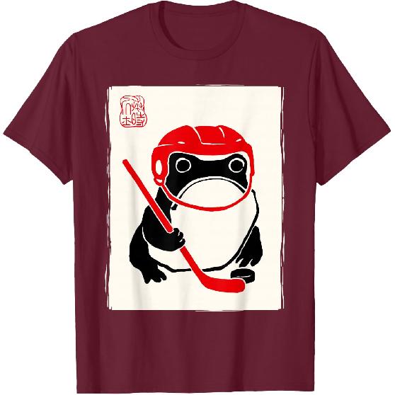 Ice Hockey Japanese Grumpy Frog Funny Hockey T-Shirt