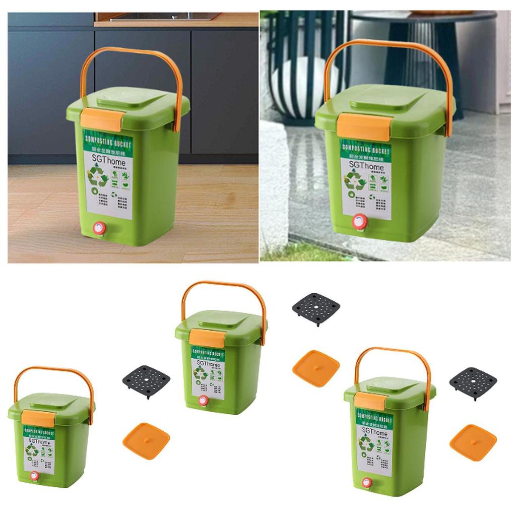 Compost Bin Garbage Home Food Waste and Handle Bucket Composting Container for Outdoor