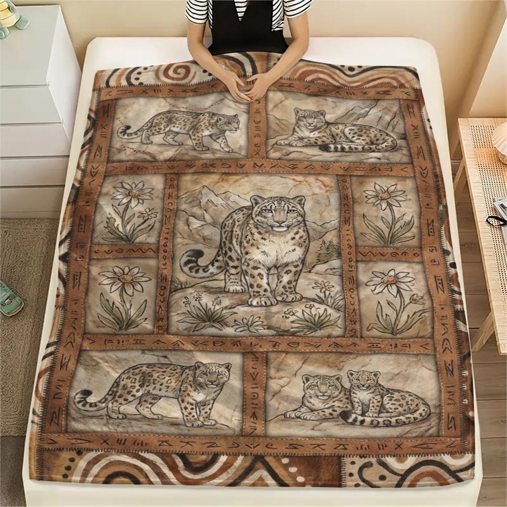 Snow Leopard Animal Print Flannel Blanket, High quality Comfortable for All Seasons, Home Decor, Warmth and Comfort, Perfect for Christmas Gifts120