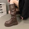 New Style Vintage Women Knight Knee High Boots Elegant Belt Buckle Shoes Concise Platform Heel Long Boots Zapatos De Mujer