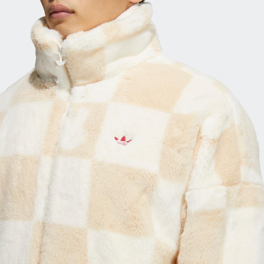 Adidas Куртка унисекс в клетку с воротником на молнии и трилистником, бежевая HZ9022