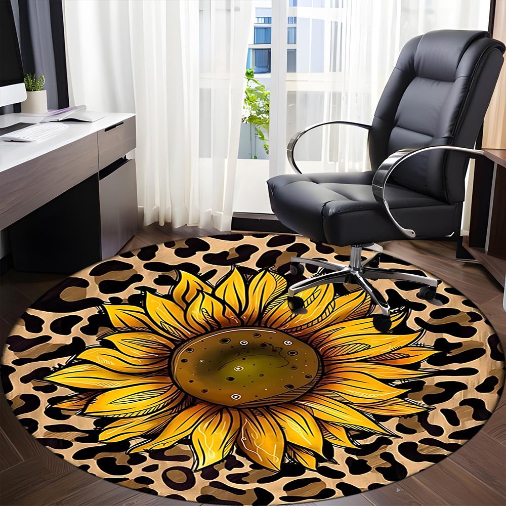 1pc Sunflower Print Chair Carpet for Office, Round Non-Slip Durable Large Size Office Carpet, Suitable for Office, Beautiful Decoration